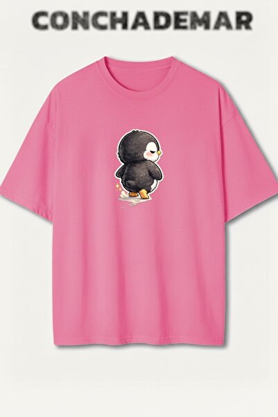 Vordevia Penguin Printed Premium Oversize Cotton T-Shirt