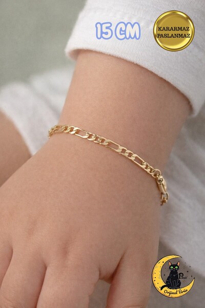 POKAK CM Çocuk 14K Altın Kaplama Xuping Kuyumcu Figaro Model Vip Bileklik-15 cm