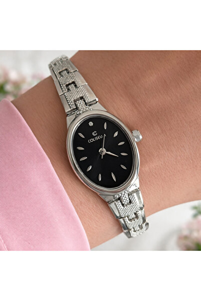 Mihristore Oval Case Minimal Women's Wristwatch Black Silver Gift Watch