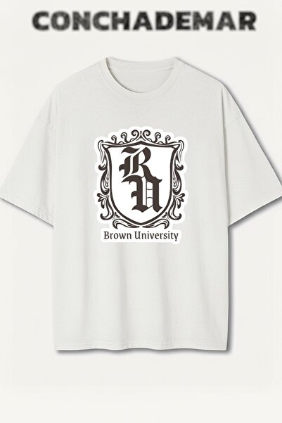 Vordevia Brown University Printed Premium Oversize Cotton T-Shirt