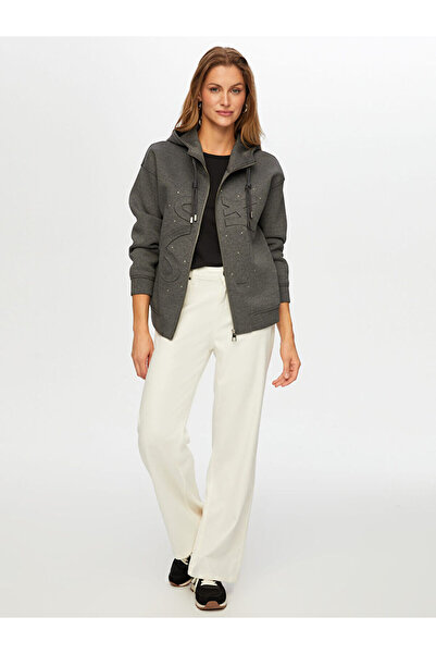 Faik Sönmez Relax Baskı ve Taş Detaylı Kapüşonlu Sweatshirt W26SWT010