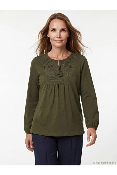 LC Waikiki Brown Tie-Neck Embroidered Blouse (S6)