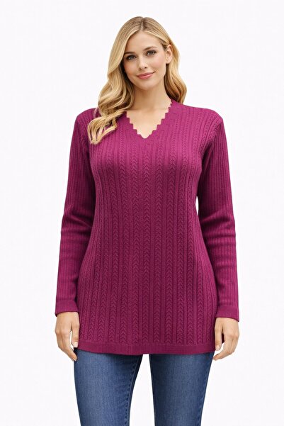 Fresh&Moda Women's V-Neck Knitwear Flexible Mother's Seasonal Sweater