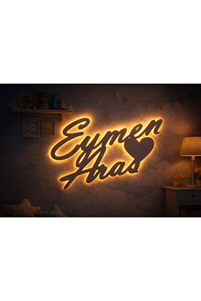 MB DEKOR ATÖLYESİ Kişiye Özel İkili İsimli Işıklı MDF Duvar Yazısı – Gün Işığ...