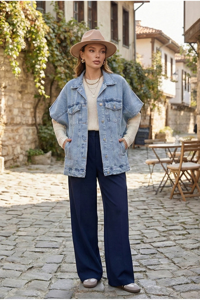 Vovikon Ice Snow Oversize Denim Poncho Vest