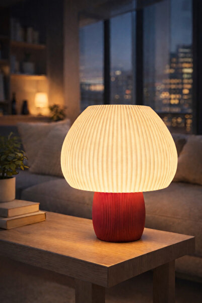 HUAHOME Ribba Modern Abajur | Modern Minimal Tasarım | Kırmızı & Beyaz | 25x2...