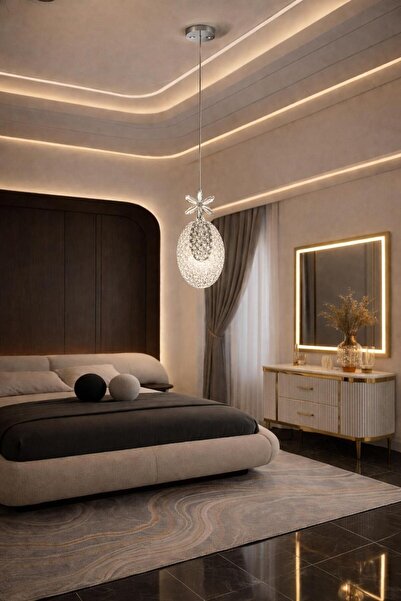 AURA LIGHTING Krom Hilal Desen 3 Renk LED Sarkıt Modern Antre/Hol/Banyo/Mutfa...