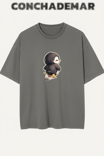 Vordevia Penguin Printed Premium Oversize Cotton T-Shirt
