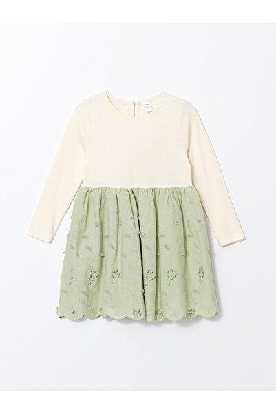 LC Waikiki Mg Trenden Ecru Crew Neck Combed Cotton Girls' Dress
