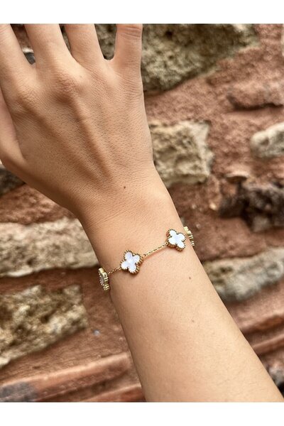 GUNESTAKI Kadın çelik gold çift taraflı van cleef bileklik çelik bileklik