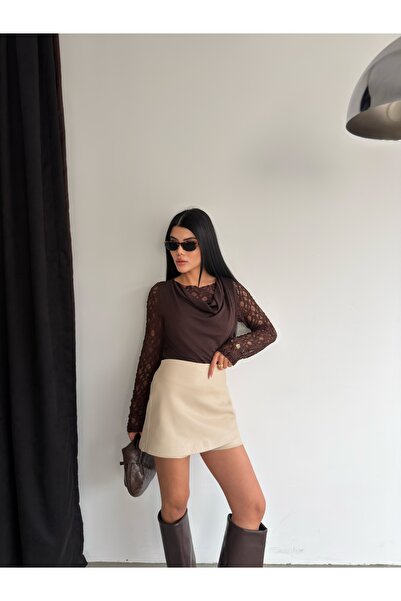 LB Laluna Butik Women's Degaje Collar Lace Detailed Blouse