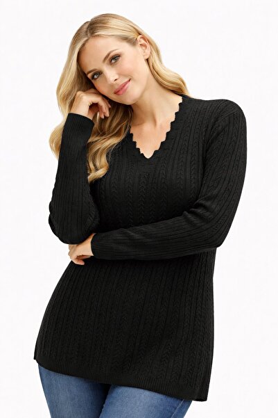 Fresh&Moda Women's V-Neck Knitwear Flexible Mother's Seasonal Sweater