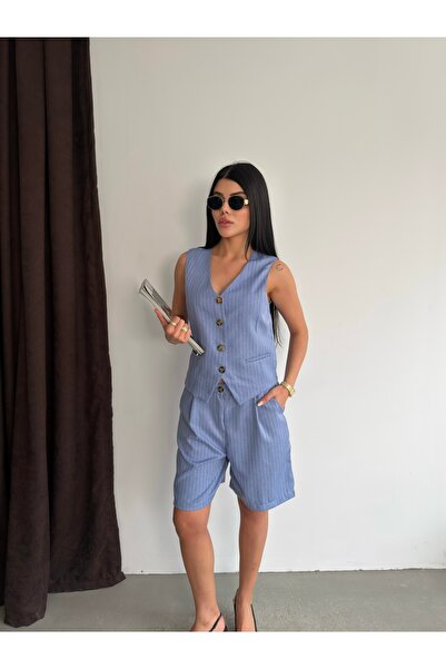 LB Laluna Butik Women's Striped Vest and Shorts Set