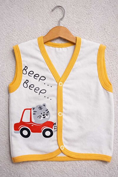 krm kerem bebe Pamuklu Çıtçıtlı Desenli Penye Bebek Yelek
