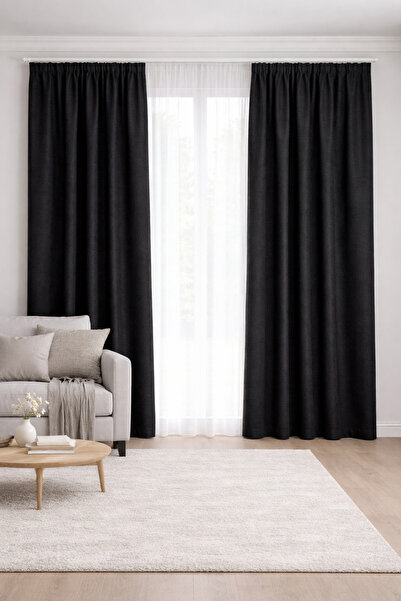 DEVRİM OLİVYA TEKSTİL Black Adafon Background Curtain Single Panel Honeycomb ...
