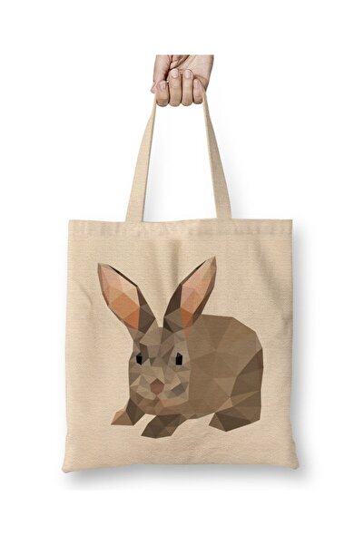 Toyaso Γεωμετρικό σχέδιο ζώου κουνέλι Λευκή υφασμάτινη τσάντα με μακριά λαβή ...