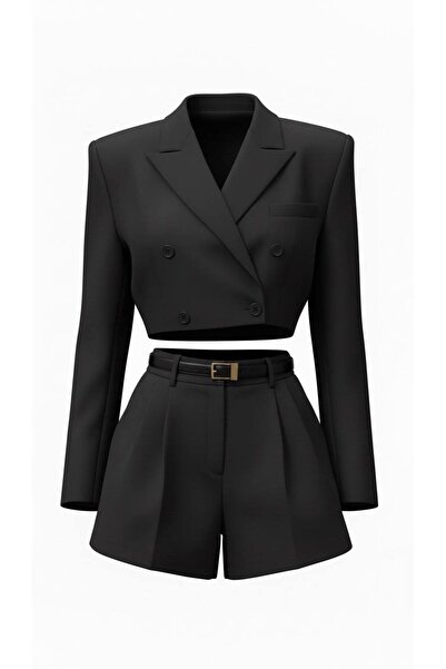 Friday Mood طقم سترة قصيرة نسائية وشورت بحزام