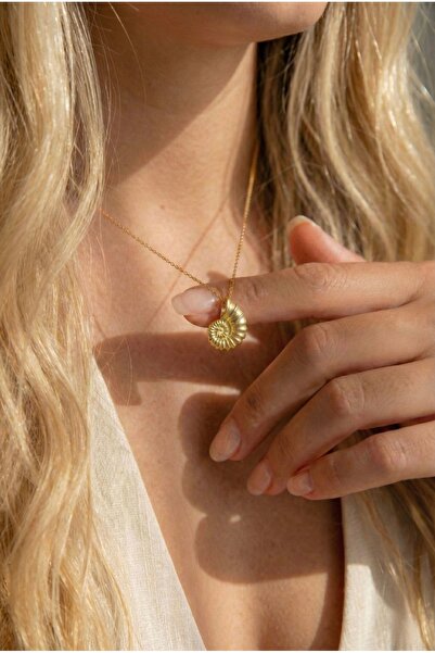 Minon Jewelry Ammonite Deniz Kabuğu Kolye Gold 14K Altın Kaplama Antialerjik ...