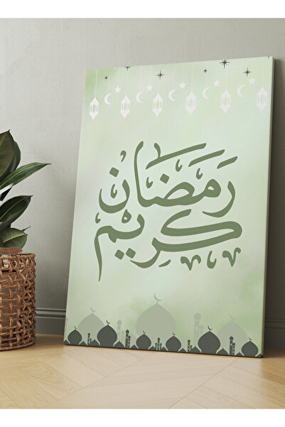 LOWHA لوحة جدارية قماشية مشدودة على إطار خشبي، مزينة بنقوش رمضانية مباركة ومس...