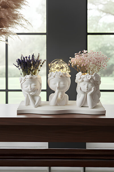 Elizovi Home Decorative Flower Pot Set with 3 Girl Figures |   Simple White, ...