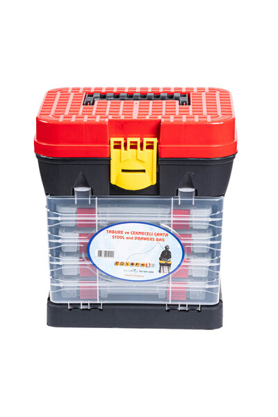 Genel Markalar Tabureli Balıkçı Takım Çantası - 4 Çekmeceli - Kırmızı