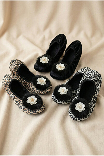 Mijja Set of 3 Velvet, Floral Figured Furry Home Slippers, Daily Gift Dowry G...