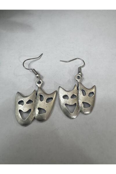 Yuchicly Twin Mask – Silver Color Earrings with Double Mask Figures