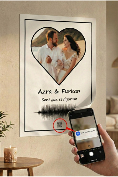 Postermanya Kişiye Özel Sesli QR Kodlu Ses Dalgası Tasarımlı Poster - Sevgili...