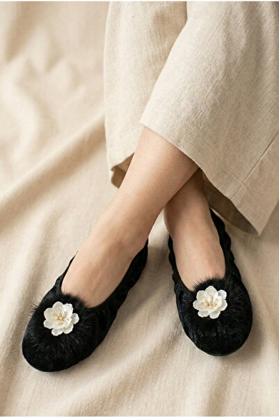 Mijja Velvet, Floral Figured Furry Home Slippers, Daily Gift, Non-Slip Flat B...