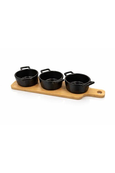 OEM Bamboo Serving Set with 3 Ceramic Bowls Ideal for Sauces, Snacks and Frui...