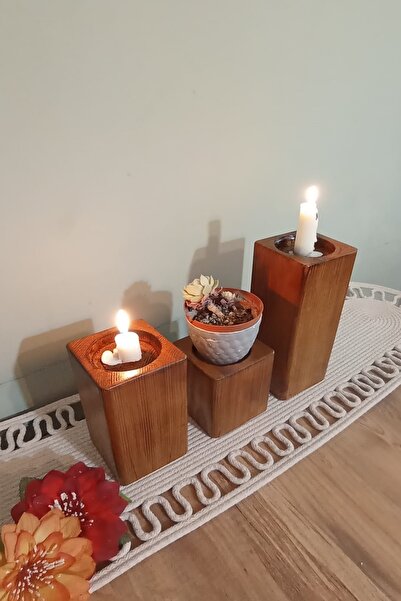 AHŞAP MUMLUK 3'LÜ SET