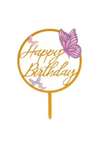 OEM Golden Birthday Cake Topper with Butterflies
