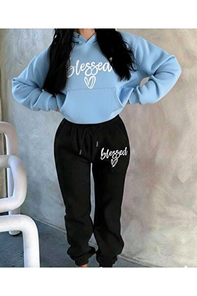 DİVİN Blessed Printed Hooded Sweatshirt & Sweatpants 2-Piece Set