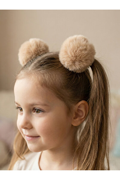 BATU GİYİM Çocuk Peluş Tüylü Büyük Ponpon 2 Li Lastik Toka Seti