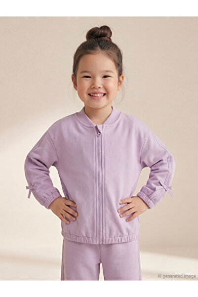 LC Waikiki Rmz Gi̇yi̇m Farkiyla Girls' Zippered Sweatshirt with Bow Detail