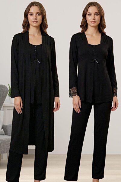 by İGP طقم بيجامة للحوامل مع ثوب نوم أسود
