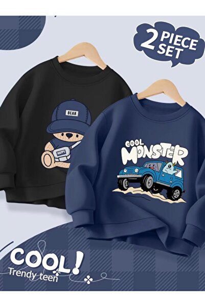 No Plan Hanorac pentru băieți, cu imprimeu COOL MONSTER, 2 piese, negru-albas...