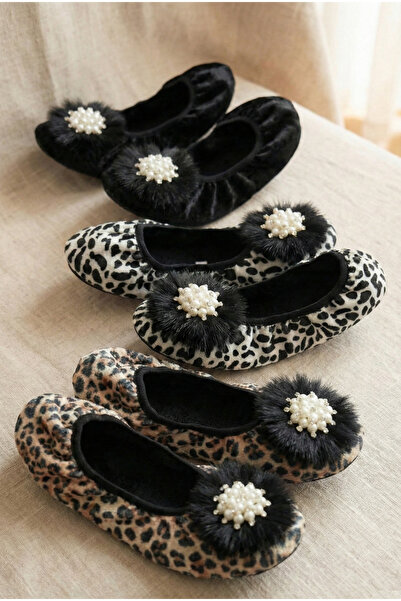 Mijja Set of 3 Velvet, Pearl Figured Furry Home Slippers, Daily Gift Dowry Gi...