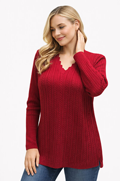 Elçelya Moda Women's V-Neck Knitwear Mother's Seasonal Lycra Sweater