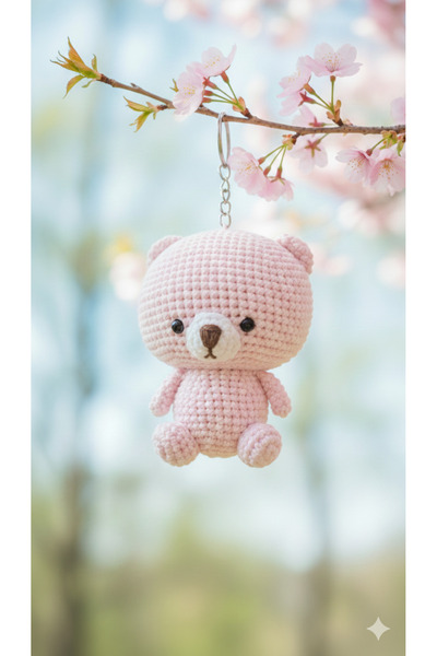 Şirin El Yapımı Peluş Amigurumi Örgü Ayıcık Anahtarlık - Sevimli Peluş Figürl...