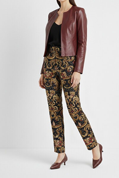 TrendyAnka Women's Burgundy Striped Pattern Low Short Heeled Shoes Stiletto