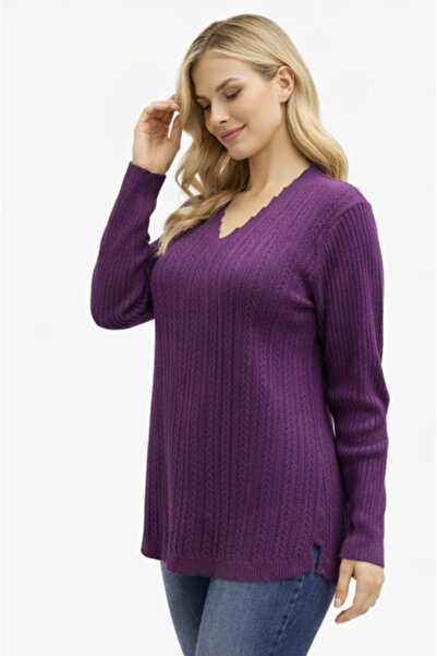 Elçelya Moda Women's V-Neck Knitwear Mother's Seasonal Lycra Sweater