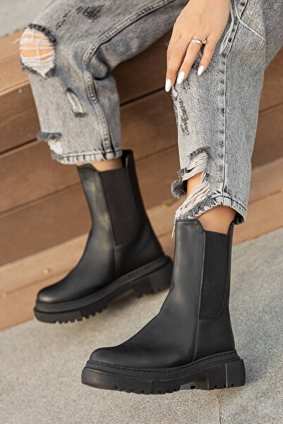 Bella Stride Γυναικείες μαύρες δερμάτινες μπότες με ελαστικό πλαϊνό λάστιχο, ...