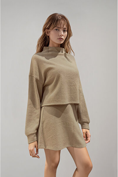 Klotho MAIA Women's Soft Textured High Neck Sweater Mini Skirt Set