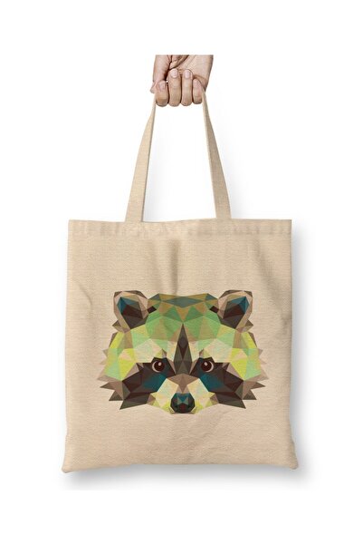 Toyaso Geometric Animal Raccoon White Tote Bag Long Handle Shopping Bag Beach...