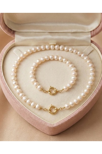 Hazeran accessories Hakiki İncili Kolye Bileklik Set