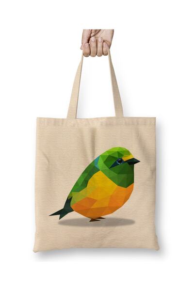 Toyaso Bird Geometric Animal Blue Naped Chlorophonia Cloth Bag Long Handle Sh...