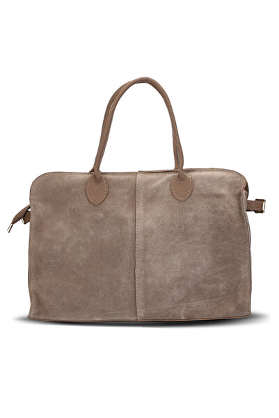 LOTUSVİE %100 Hakiki Açık Vizon Deri Süet Kadın Büyük Boy El ve Omuz Çantası