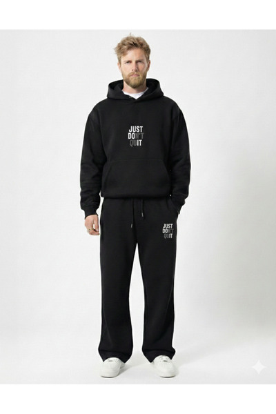 NİCE Men's Black Baggy Wide Leg Tracksuit Set Bottom Top Set-Just Dunt Quit