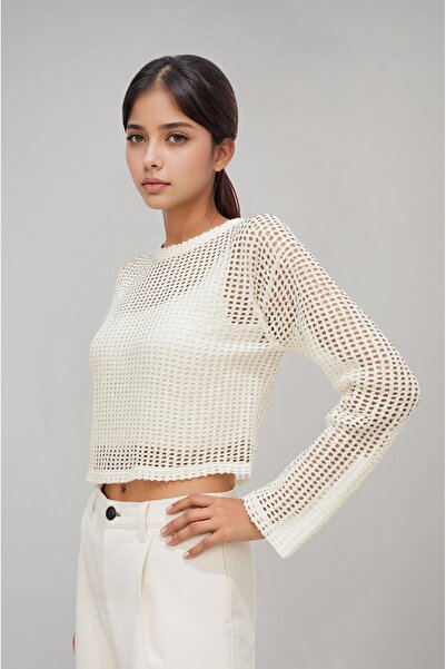 Klotho MAIA Women's Openwork Perforated Khaki Blouse